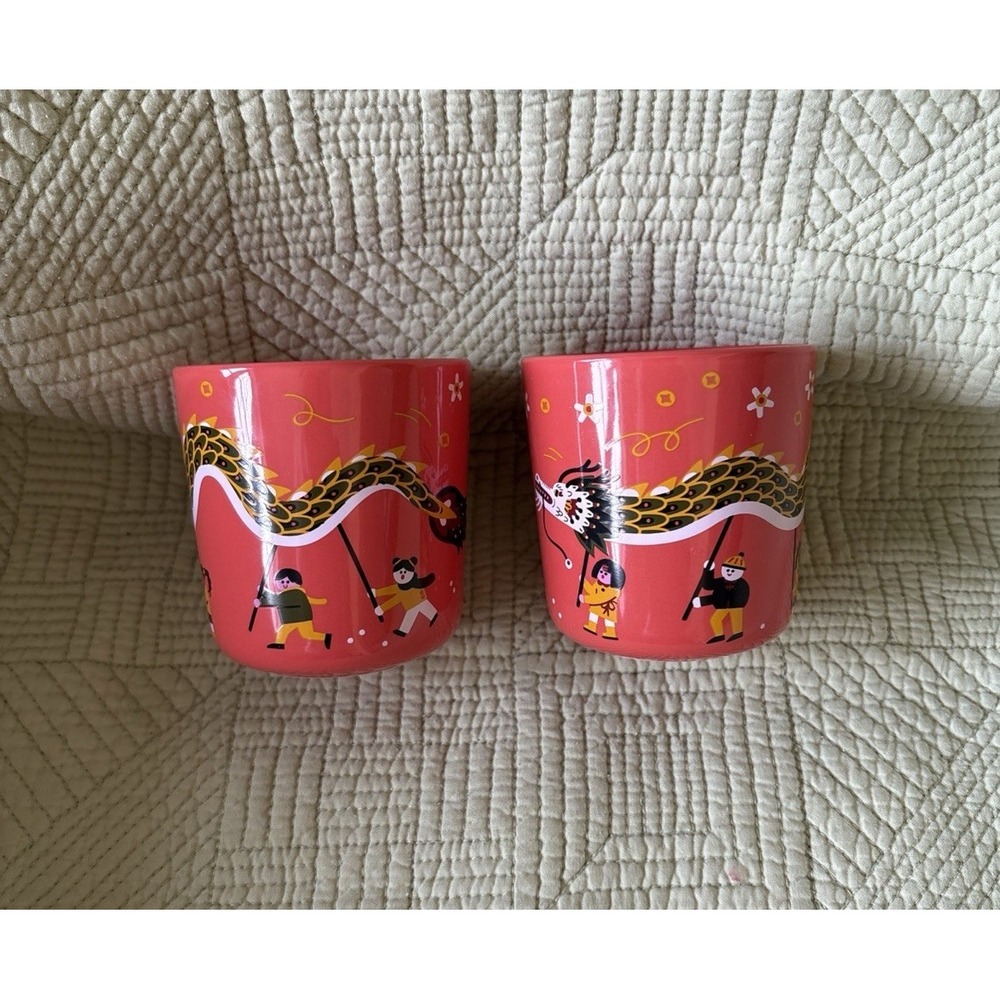 Lunar New Year Collection by Yiran Xia Set Of 2 Otange Dragon Tea Cup Set-EUC!